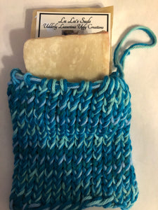 Soap Bag 100% Cotton Hand Knitted Deep Turquoise & Ombre
