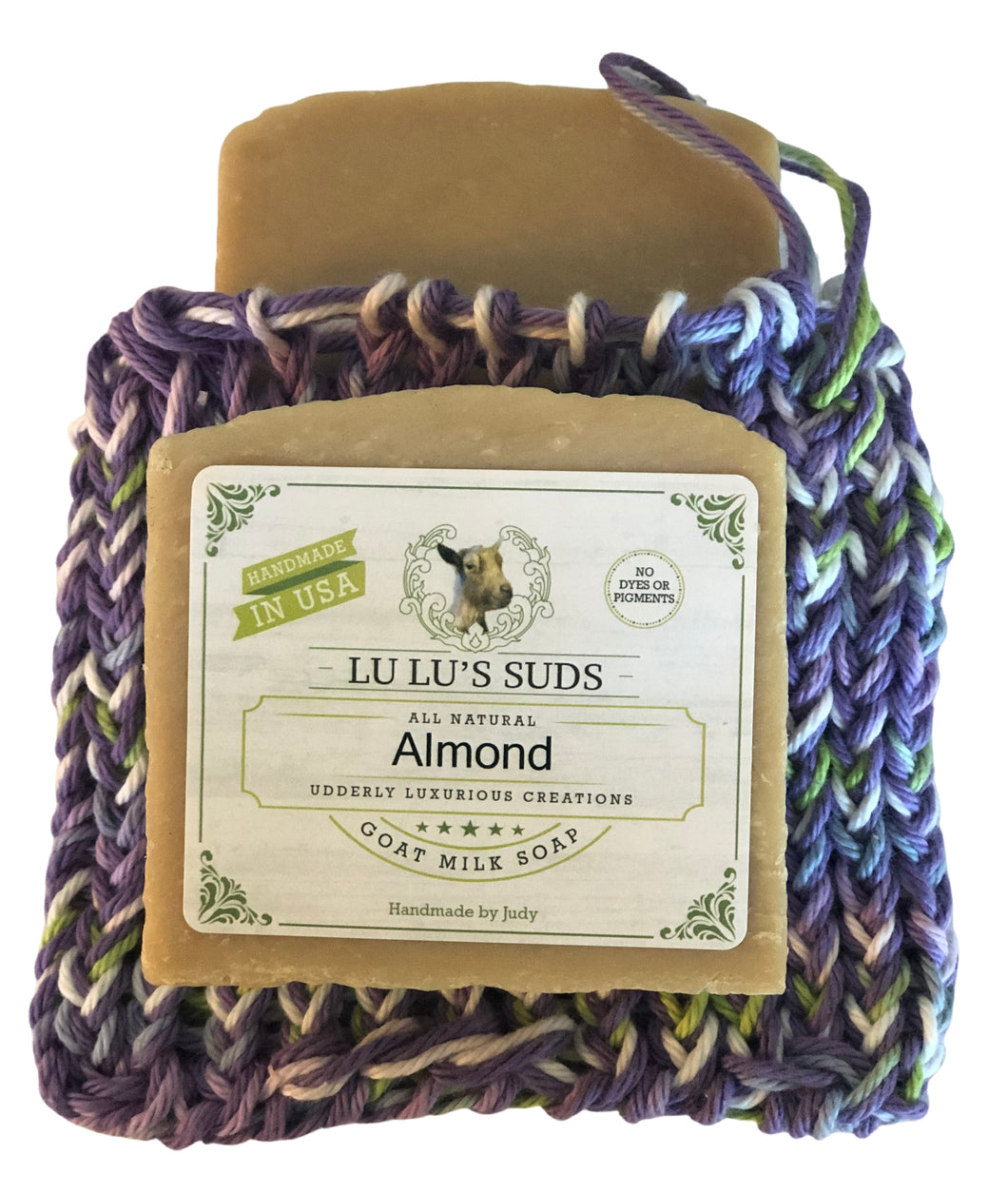 Soap Bag 100% Cotton Hand Knitted Amethyst & Cotton Candy