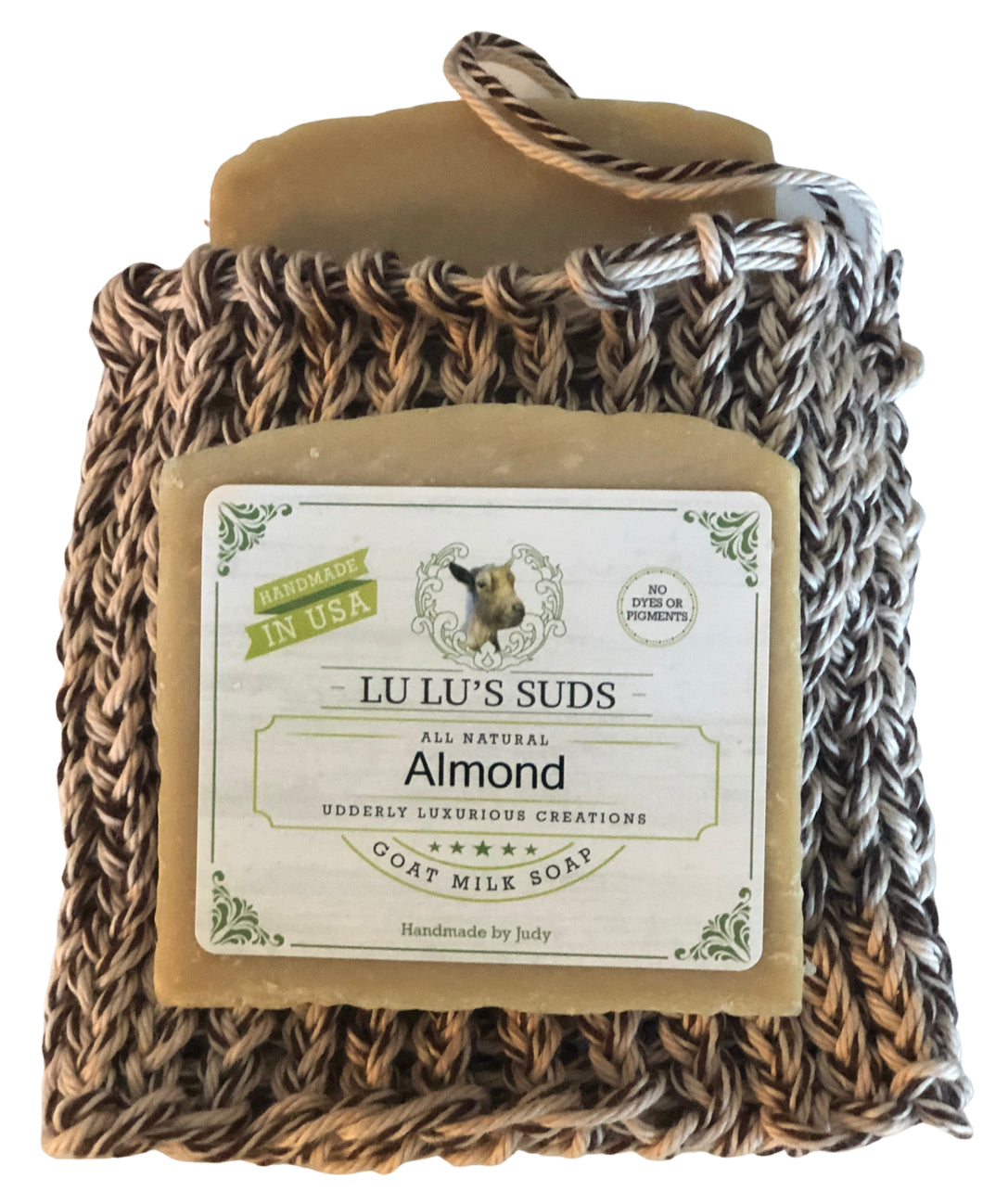 Soap Bag 100% Cotton Hand Knitted Monkey Brown & Antique Cream